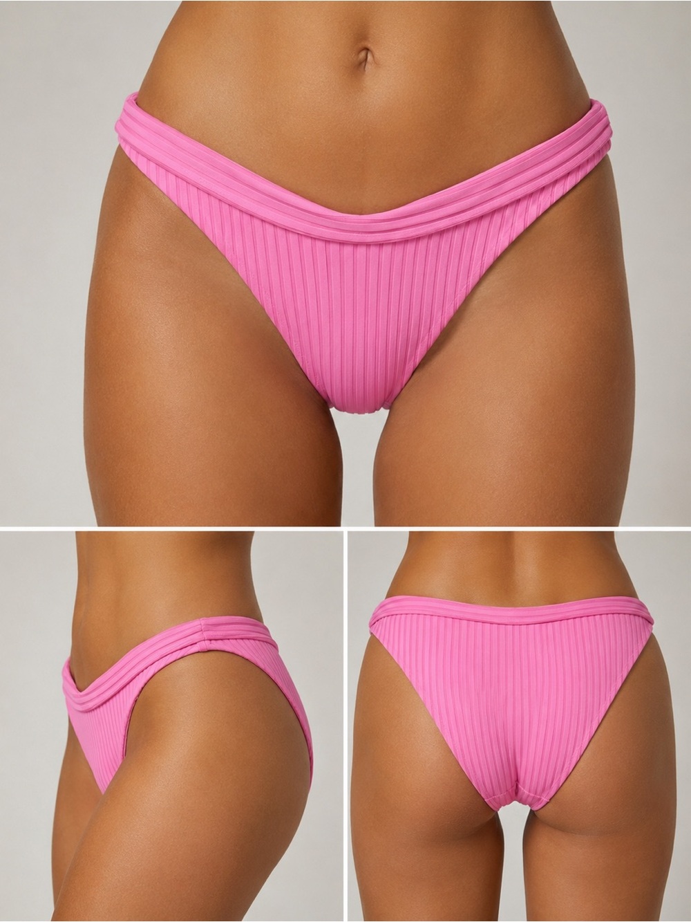 L*SPACE Mercer Classic Pink Ribbed Bikini Bottom Size M NWT